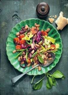 Borlotti bean & olive salad with roasted balsamic onions