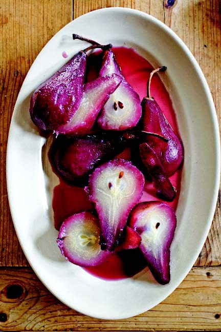 Bosc pears cooked in red wine