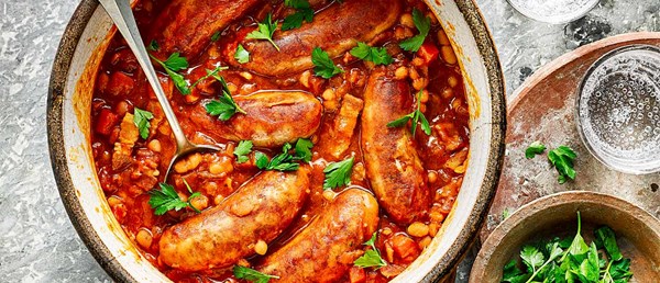 Boston baked beans and sausages