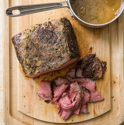 Bottom round roast beef with Zip-style sauce