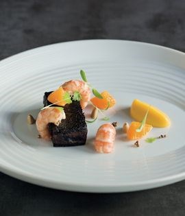 Boudin noir with yabbies, mandarin and almond