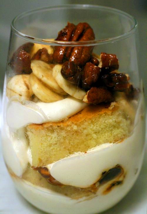 Bourbon banana pudding with glazed pecans