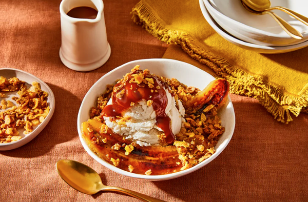 Bourbon bananas Foster with cereal crunch