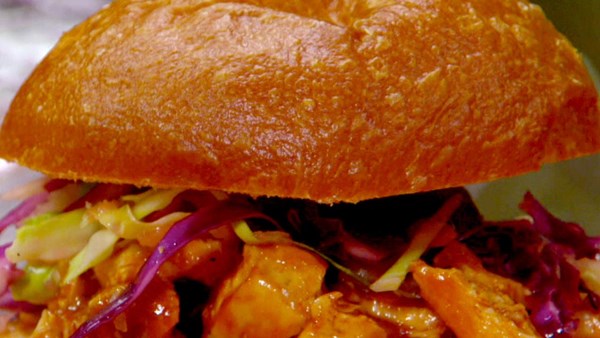 Bourbon BBQ pulled chicken and green apple slaw