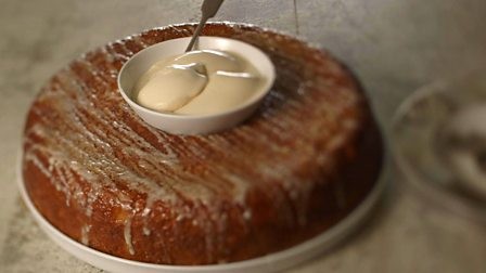 Bourbon glazed monster doughnut with malted milk ice cream
