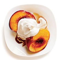 Bourbon-glazed peaches with yogurt