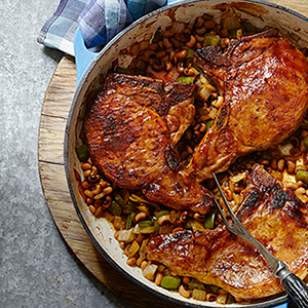 Bourbon-glazed pork chops with hoppin' John