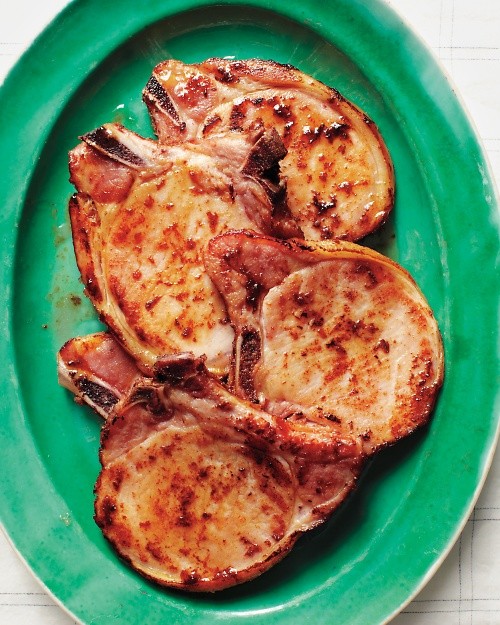 Bourbon-glazed smoked pork chops