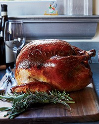 Bourbon-glazed turkey with pearl onion giblet gravy