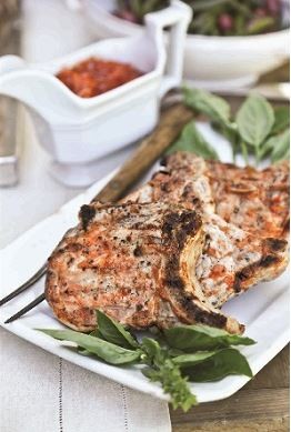 Bourbon grilled pork chops with peach barbecue sauce