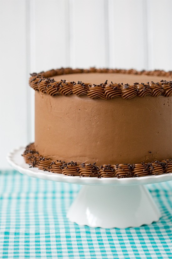 Bourbon layer cake with bourbon ganache and milk chocolate buttercream
