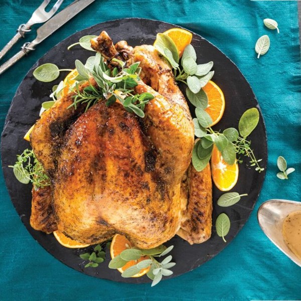 Bourbon-peach glazed roasted turkey