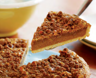 Bourbon pumpkin tart with walnut streusel