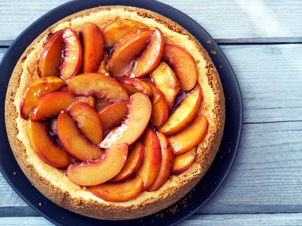 Bourbon-roasted peach cheesecake