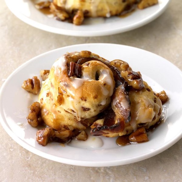 Bourbon-soaked bacon & ginger cinnamon rolls