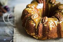 Bourbon-spiked pumpkin pecan bundt cake