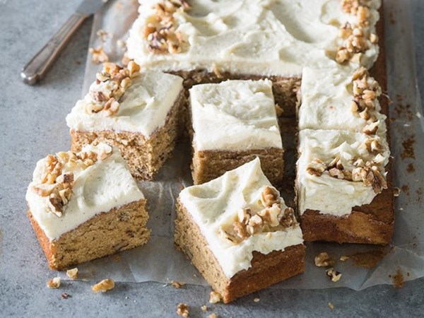 Bourbon-walnut brown sugar cake with mascarpone buttercream
