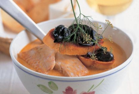 Bourride of red mullet and fennel with black olives