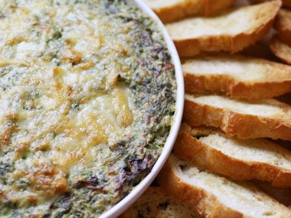 Boursin and Gruyère spinach and artichoke gratin dip