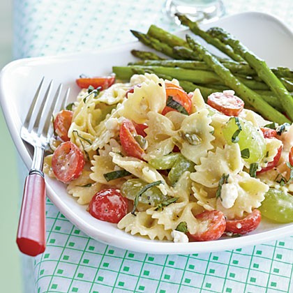 Bow ties with tomatoes, feta, and balsamic dressing
