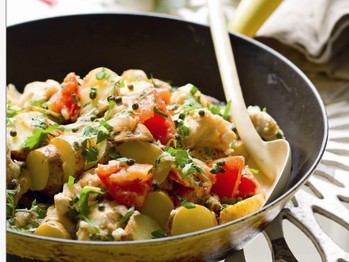 Braise of Kipfler potatoes with gummy shark