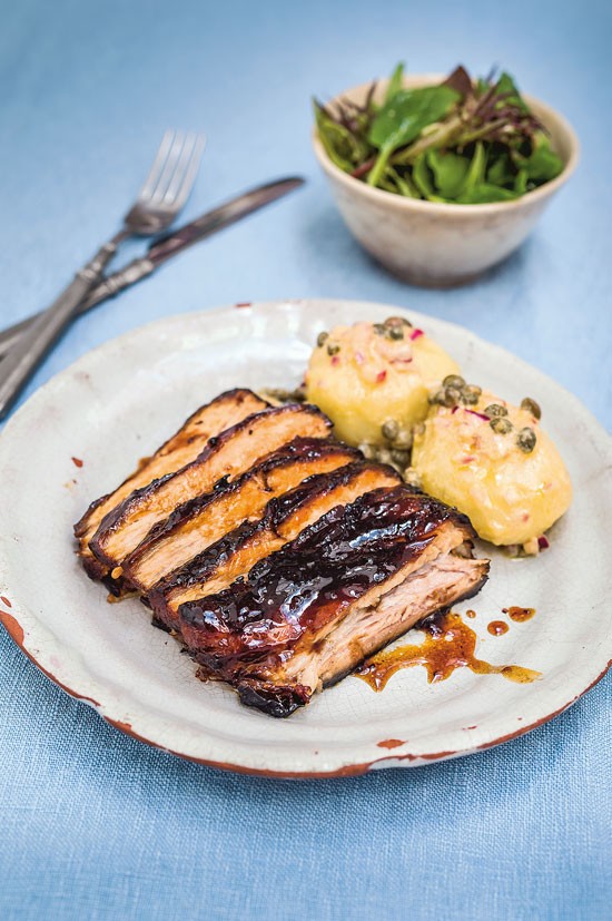 Braised & charred blackcurrant pork belly