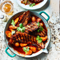 Braised and barbecued pork belly chraime