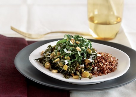 Braised and raw black kale salad