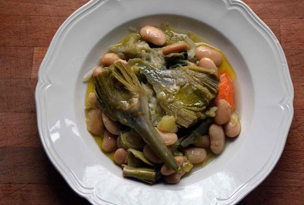 Braised artichoke and butter beans