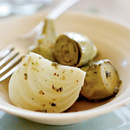 Braised baby artichokes