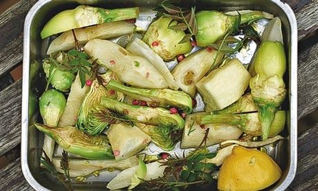 Braised baby artichokes with salsola soda and Szechuan pepper
