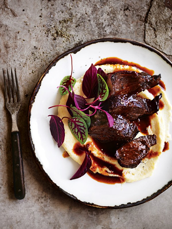 Braised beef cheeks with creamy polenta