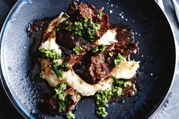 Braised beef cheeks with salsa verde