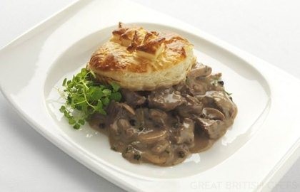Braised beef in bitter beer, with mushrooms and green peppercorn pie