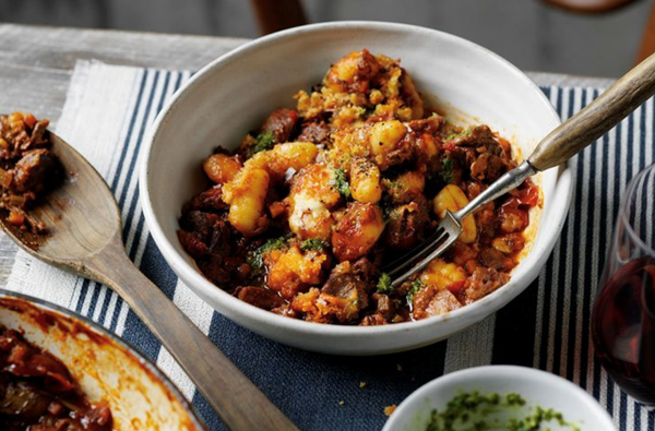 Braised beef shin and porcini pasta bake