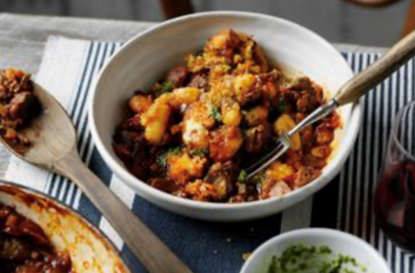 Braised beef shin and porcini pasta bake