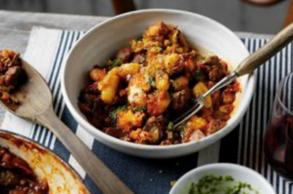 Braised beef shin and porcini pasta bake