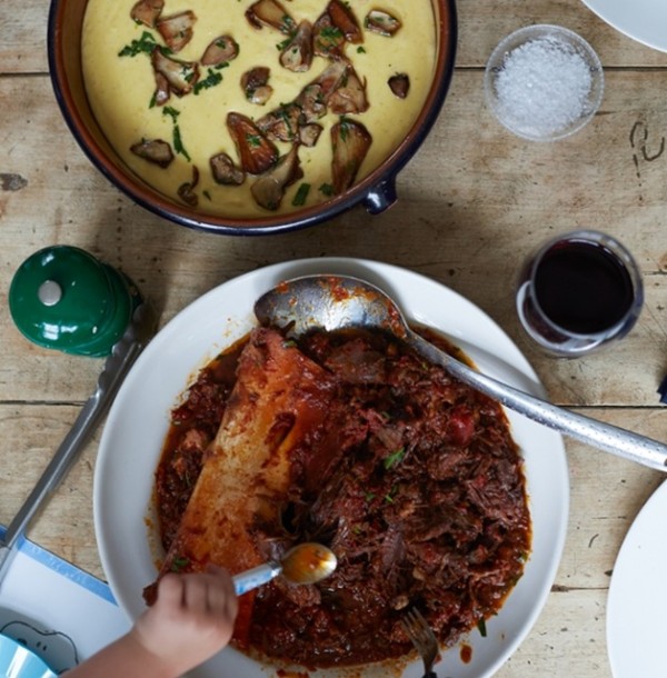 Braised beef shin, porcini and soft polenta