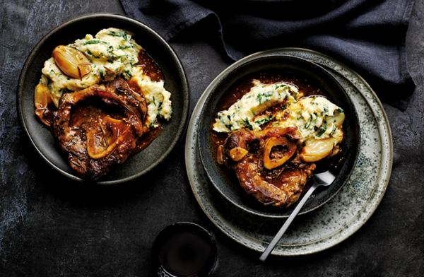 Braised beef shin with swede and mustard colcannon