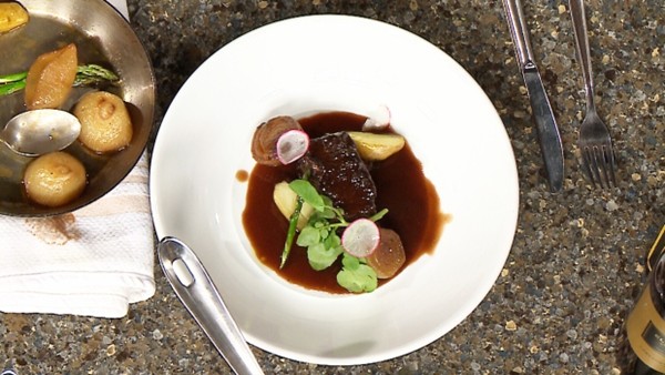 Braised beef short ribs with morel and thyme risotto