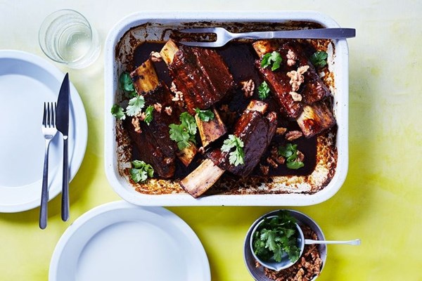 Braised beef short ribs with sticky pineapple sauce