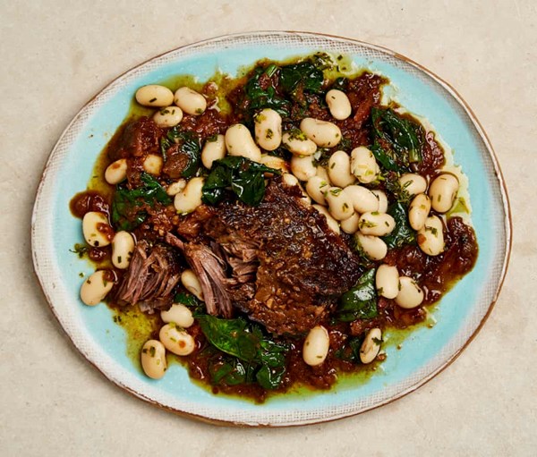 Braised beef short ribs with butter beans and figs