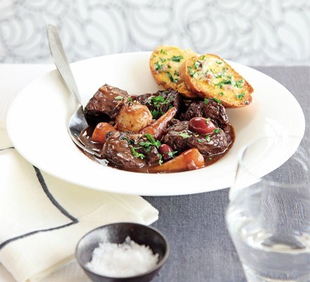 Braised beef with anchovy toasts