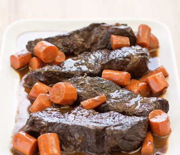 Braised boneless beef short ribs with Guinness and prunes