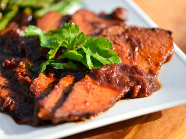 Braised brisket in apricot and cranberry sauce