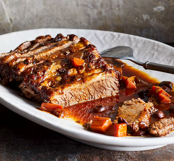 Braised brisket with carrots and prunes