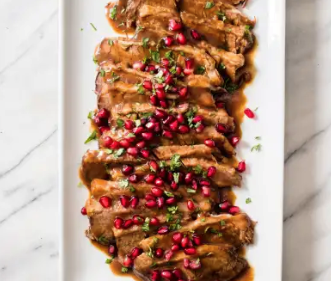 Braised brisket with pomegranate, cumin, and cilantro