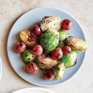 Braised Brussels sprouts with balsamic and grapes