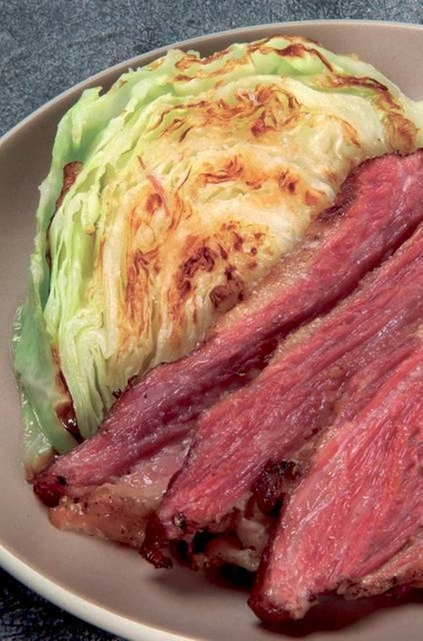 Braised cabbage with corned beef and new potatoes