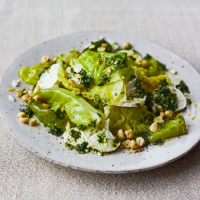Braised cabbage with goats' cheese, hazelnuts and parsley oil